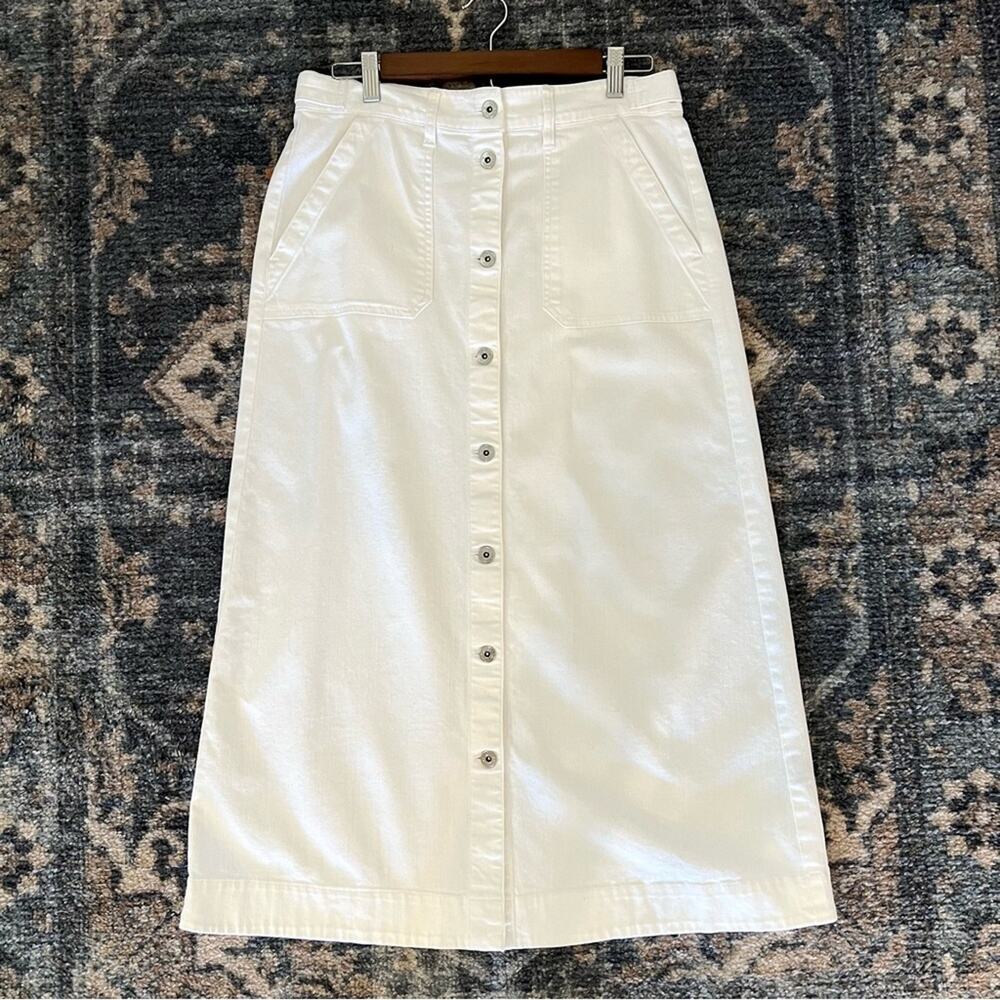 Lauren Ralph Lauren white denim button front a-line midi skirt